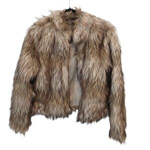 Fashion Nova Fernanda Faux Fur Coat Size Small Furry Chewbacca Jacket Black Tan